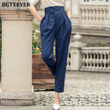 Amfeov Women Blue Elegant High Waist Loose Plain Trousers 2022 Summer Office Lady Basic Workwear Women Harem Pants