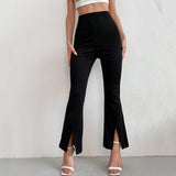 Amfeov High-Waist Tight-Fitting Black Flared Pants Women's Autumn And Winter New Products With Slits Commuter Trousers
