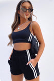Casual Drawstring Biker Shorts Sets Women Sportswear Halter Crop Top + Shorts Summer Athleisure Outfits Solid Two Piece Set-0519