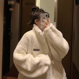 Amfeov Women Winter White Jacket Faux Lamb Fur Kawaii Coat Lamb Women Teddy Fur Coat Fleece Original Parkas Plus Size Hoodies Harajuku