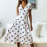 Summer Women Long Dress Short Sleeve Dresses Casual Polka Dot Print Party Sexy V-neck Fashion Woman Clothes dresses for women