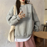 Christmas Gift Autumn Korean Women Sweatshirt Casual O-neck Solid Thick Chic Hoodies Fashion Letter Long Sleeve Fleece Winter Female Pullover