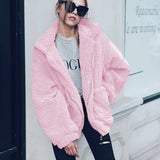 Amfeov Christmas Gift Autumn Winter Faux Fur Coat Women 2020 Casual Warm Soft Zipper Fur Jacket Plush Overcoat Pocket Plus Size Teddy Coat Female XXXL