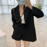 Amfeov Office Lady Blazer Suits Spring Summer 2021 Two Piece Sets Long Sleeve Coat and High Waist Shorts Casual Pants 2 Piece Outfits