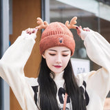 Christmas Gift Christmas Knitted Hat Winter Plus Velvet Warm Knit Hat Cute Antler Wool Hat Outdoor Sport Cold Knitted Hat Gift Wholesale