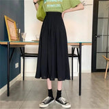 Amfeov Candy-Colored Long Pleated Skirt Women Summer Casual Simple Solid Midi Skirt 2024 A-Line High Waist Skirts Students Streetwear