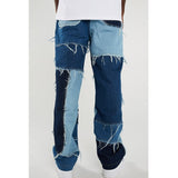 Men Wash Splice Casual Straight Tassel Patchwork Jeans Trousers Male Fashion Streetwear Loose Hip Hop Denim Full Length Pants