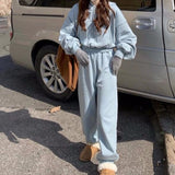 Women's Tracksuit Casual Solid Long Sleeve Hooded Sport Suits Autumn Warm Hoodie Sweatshirts+Long Pant Fleece Two Piece Sets