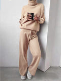 Amfeov Christmas Gift Solid Two Piece Set Women Turtleneck Long Sleeve Top Pullover Casual Long Pants Suit Female Autumn Homewear Outfits Tracksuit