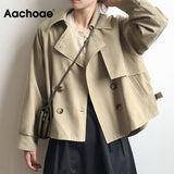 Christmas Gift Aachoae Solid Batwing Long Sleeve Trench Coat Double Breasted Retro Trench Female Asymmetrical Hem Chic Coat Autumn Spring 2021