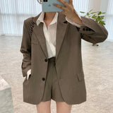 Amfeov Office Lady Blazer Suits Spring Summer 2021 Two Piece Sets Long Sleeve Coat and High Waist Shorts Casual Pants 2 Piece Outfits