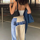 Weird Puss Letter Embroidery Velvet Y2K Pants Women Patchwork Casual Fitness High Waist Trousers Skinny Streetwear Wide Bottoms