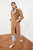 Christmas Gift Trendyol Arched Apron Detailed Water Pusher Long Trench Coat TWOSS21TR0005