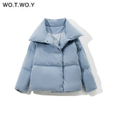 WOTWOY Thickening Oversized Winter Jacket Women Cotton Liner Cropped Padded Parkas Female Warm Coats Casual Windbreakers 2021