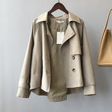 Solid Batwing Long Sleeve Trench Coat Double Breasted Retro Trench Female Asymmetrical Hem Chic Coat Autumn Spring 2021