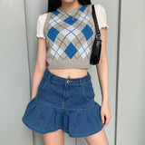 Rapcopter Women Jeans Skirts High Waist Pleated Skirts Zipper Mini Skirts Summer New 90S Streetwear Bottom Y2K Skinny Blue Skirt