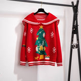 Christmas Gift Women Thickened Warm Loose Casual Knitting Pullovers Tops Sailor Collar Preppy Students Christmas Sweater Female