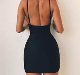 Amfeov Backless Strappy Bandage Short Dress Women Summer Sleeveless Ruched Stretch Sundress Black Party Mini Clubwear