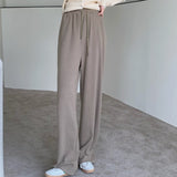 Women Autumn Elastic High Waist Casual Pant Fashion Korean Floor-Length Loose Trousers Femme Streetwear Straight Pantalon