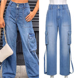 Khaki Solid Baggy Cargo Pants Women Low Waist Mom Jeans Vintage 90s Grunge Streetwear Casual Hippie Denim Trousers