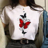 ZOGANK Harajuku Women T Shirt Red and Black Butterfly Print Tshirt Heart T Shirt Female Short Sleeve Tops Fashion Women T-shirt