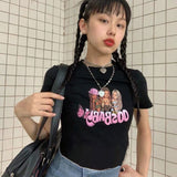 Summer Gothic clothing Sexy Female Slim Women T-shirt Punk Pink Grunge Streetwear Ladies Top Gothic Tshirt Harajuku Clothes tee