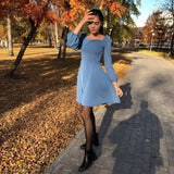 Casual Autumn Sweet Mini Dress For Women Square Neck Puff Sleeve Slim Party Dress Fashion Elegant Vintage A Line Dress 2021 New