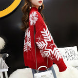 Christmas Gift Red Christmas half high collar sweater for women loose and thickened new style student pullover in autumn and winter