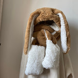 Amfeov 2023 New Fashion Scarf Hat Glove 3 Piece Women Cute Big Ear Bunny  Winter Warm Soft Thickening Pocket Hats  Hooded