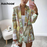 Christmas Gift Aachoae Women Vintage Floral Printed Blazer Suits Notched Collar Long Sleeve Blazers Female Fashion Autumn Outerwear Tops