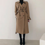 Amfeov Thanksgiving Day Gifts Autumn Winter Women Long Trench Coat With Belt Long Sleeve Double Breasted Ladies Jacket Outerwear Casual Casaco Feminino