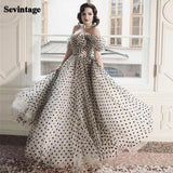 Back To School Amfeov White Black Totted Tulle Prom Dresses A Line Off The Shoulder Long Formal Party Gowns Plus Size Evening Dress 2022