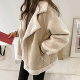 Women Winter Faux Fur Suede Jackets Coat Thicken Warm Lambs Wool Teddy Coats Ladies Loose Oversized Outwear Tops Woman Jacket