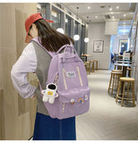 Amfeov Casual Backpack Nylon Student School Backpack For Girls Double Zipper Designer Fancy Keychain Charms New School Bag For Teenager