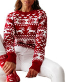 Christmas Gift Christmas Women Sweaters Santa Snowflake Xmas Printing O-neck Pullover Tops Casual Long Sleeve Knitted Sweater Autumn Winter