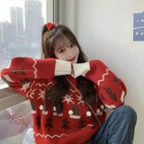 Christmas Gift Women Cashmere Sweater Loose Female Wearing O-Neck Sweaters Thicker Warm Sweet Students Christmas Outside Pullovers