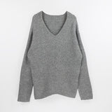 Casual Loose Knit Sweater Women V Neck Stripe Pullover Tops Batwing Long Sleeve Solid Lady Sweaters Jumper Pulls Femme