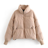 Autumn Winter Women Fashion Thick Warm Padded Parkas Coats Female Long Sleeve Pockets Coat Chic Elegant Outerwear Tops