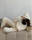 Amfeov 2024 Spring Women Hoodies Sweatshirt Tracksuit Fleece Cotton 2 Pieces Sets Pants Suits