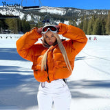 Yiallen Winter New Warm Cotton-padded Jacket Women Slim Solid Turtleneck Zipper Velcro Pockets Thicken Coat Female Streetwear