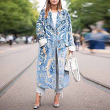 Amfeov New Elegant Print Women Long Winter Wool Blend Coat Loose Wide-Waist Single Breasted Coat And Jacket Plus Size Outerwear 2022