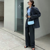 Office Lady Blazer Sets Loose Two Piece Set Women Korean Style High Waist Wide Leg Trousers Pants Suits Casual Suit Coat 2 Piece