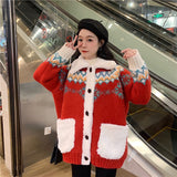 Christmas Gift Women Christmas Jackets Knitting Lamb Wool Turn-down Collar Thickened Warm Sweater Cardigan Warm Loose Outerwear