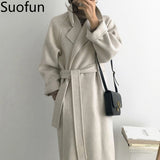 Long Sleeve Casual Vintage Belt 2021 New Fashion Long Autumn Faux Wool Blend Woolen Coat Winter Warm Women Warm Wool Coat