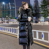 Christmas Gift New Winter Puffer Jacket Women Warm Thicken Hooded With Fur Long Coat Shining Stylish Female Parka Manteau Femme Hiver