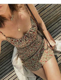 Back To School Amfeov hoco dresses Graduation Gift 2024 Summer Brown Floral Print Backless Sling Dress Summer Woman Adjust Spaghetti Strap Short Dresses Beach Holiday Vestidos