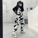 Christmas Gift HOUZHOU Hippie Cow Print Jumpsuits Harajuku Cow Patterned Trousers Korean Style Overalls Casual Baggy Wide Leg Pants Spring 2021