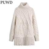 Christmas Gift Casual Women Turtleneck Knitted Sweater 2021 Autumn Fashion Ladies High Street Vintage Sweater Female Print Knitwear Top