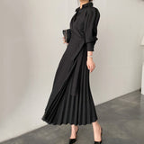 Amfeov New Arrival 2024 Women Summer Dress 3 Colors High Waist Puff Sleeve Casual Elegant Pleated Long Dresses Vestidos-0505