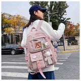Amfeov 2022Cute Women Backpacks Waterproof Multi-Pocket Nylon School Backpack For Student Female Girls Kawaii Laptop Book Pack Mochilas